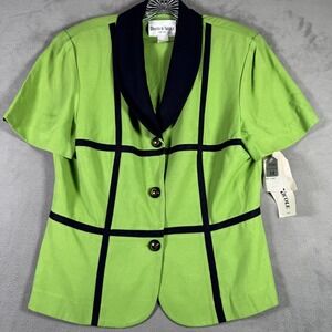 Vintage Danny & Nicole Blazer Womens 14 Lime Green Black Trim Short Sleeve NEW